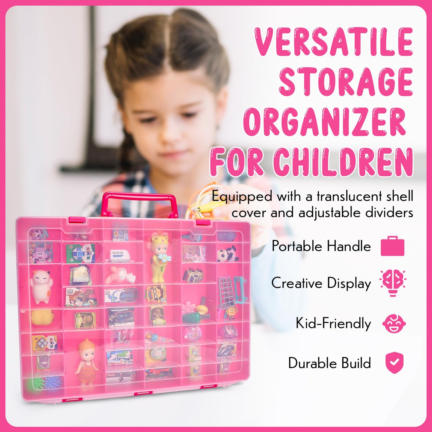 Plastic Toy Storage Case for Mini Toys, Collectibles, Small Candy, Shopkins, Hot Wheels Cars, LOL Surprise Dolls, Matchbox Cars, Adjustable Compartments, Adult Collectors