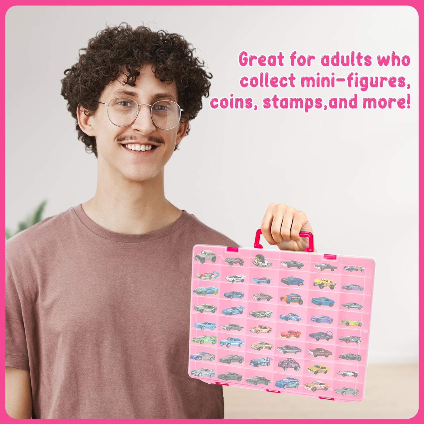 Plastic Toy Storage Case for Mini Toys, Collectibles, Small Candy, Shopkins, Hot Wheels Cars, LOL Surprise Dolls, Matchbox Cars, Adjustable Compartments, Adult Collectors