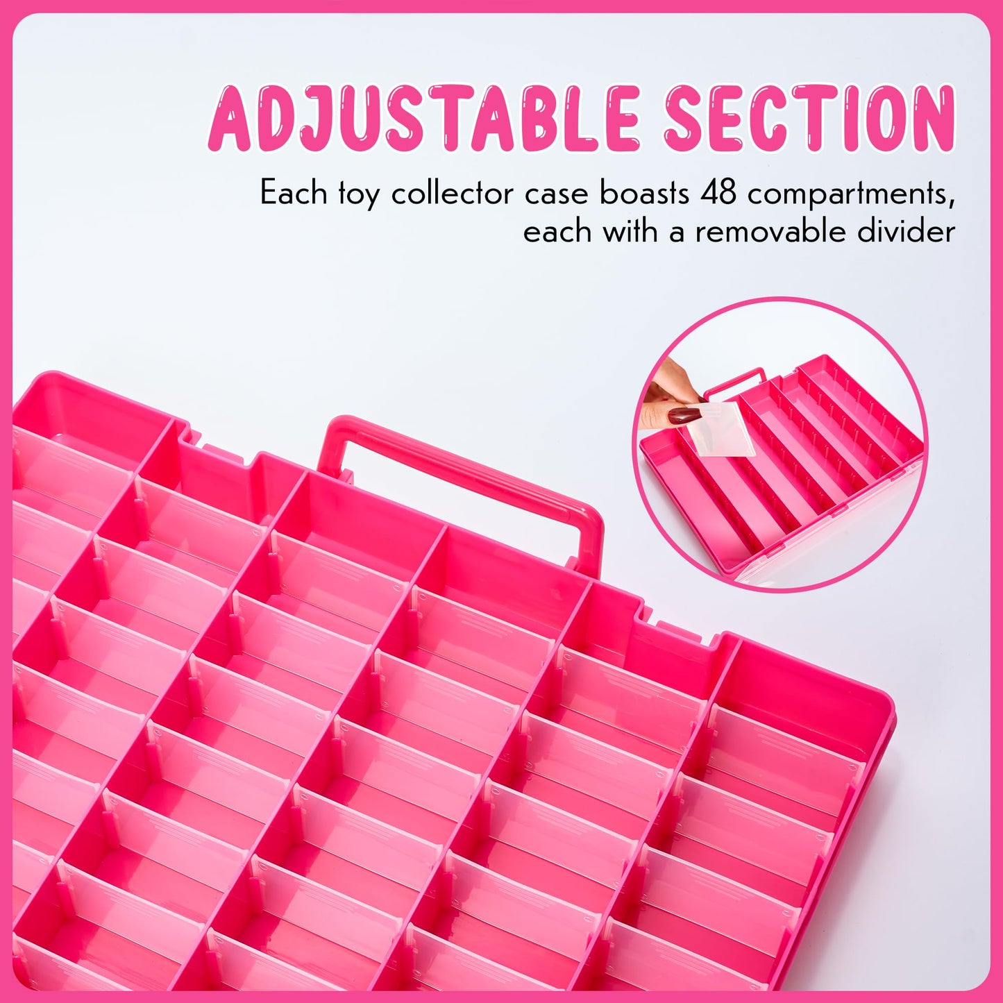 Plastic Toy Storage Case for Mini Toys, Collectibles, Small Candy, Shopkins, Hot Wheels Cars, LOL Surprise Dolls, Matchbox Cars, Adjustable Compartments, Adult Collectors