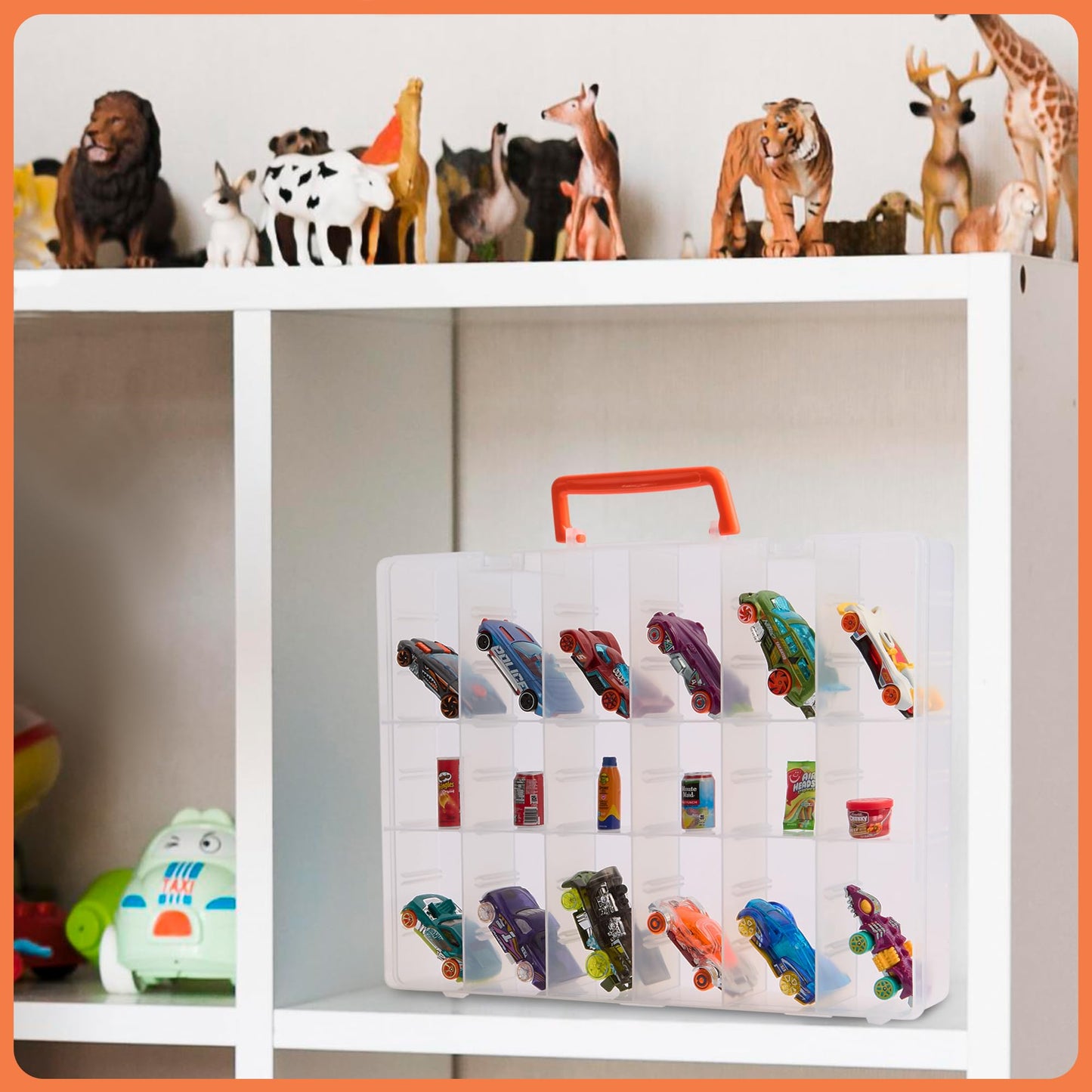 Plastic Toy Storage Case for Mini Toys, Collectibles, Small Candy, Shopkins, Hot Wheels Cars, LOL Surprise Dolls, Matchbox Cars, Adjustable Compartments, Adult Collectors