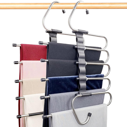 Pants Hangers Space Saving, Non Slip 2-Pack Metal Hangers for Pants, Hanging Closet Organizer for Jeans, Trousers, Pant Hangers