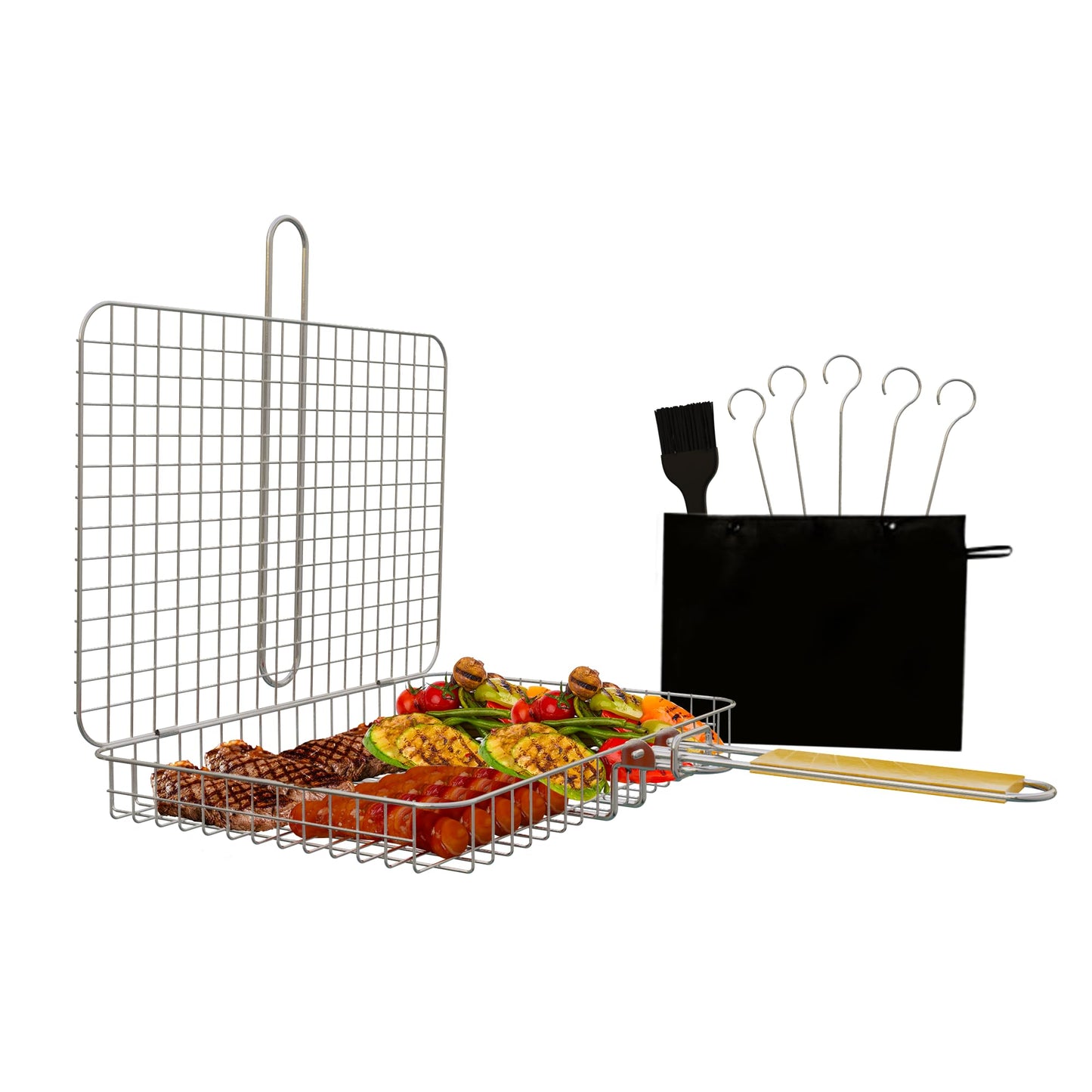 BBQ Grill Basket, 9-PC BBQ Grilling Basket with Bag, Stainless Steel Portable Outdoor BBQ Rack for Fish, Meat, Vegetables, Camping, Cookouts, Barbecue Grill