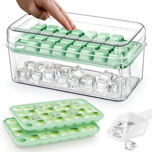 60 Piece Mini Ice Cube Trays with Lid & Bin, Spill-Resistant Ice Cube Mold with Scooper, One-Press Release