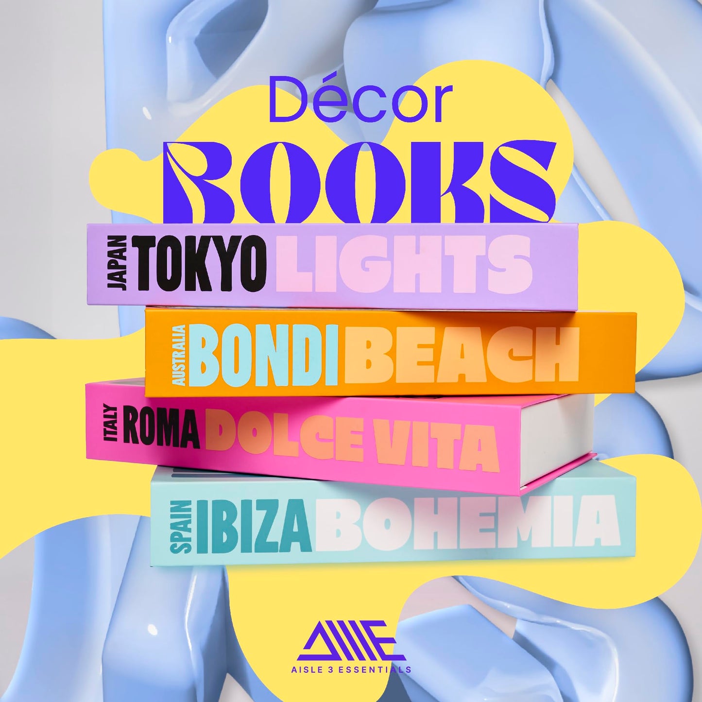 Book Decor Decorative Book Set with Storage | 4 Stylish Books: Bondi, Ibiza, Bondi, Tokyo | Great for Coffee Tables, Bookshelves, Wall Decoration