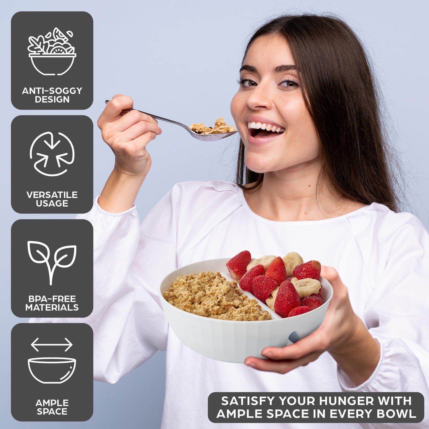 Anti-Soggy Cereal Bowls with Divider, BPA-Free