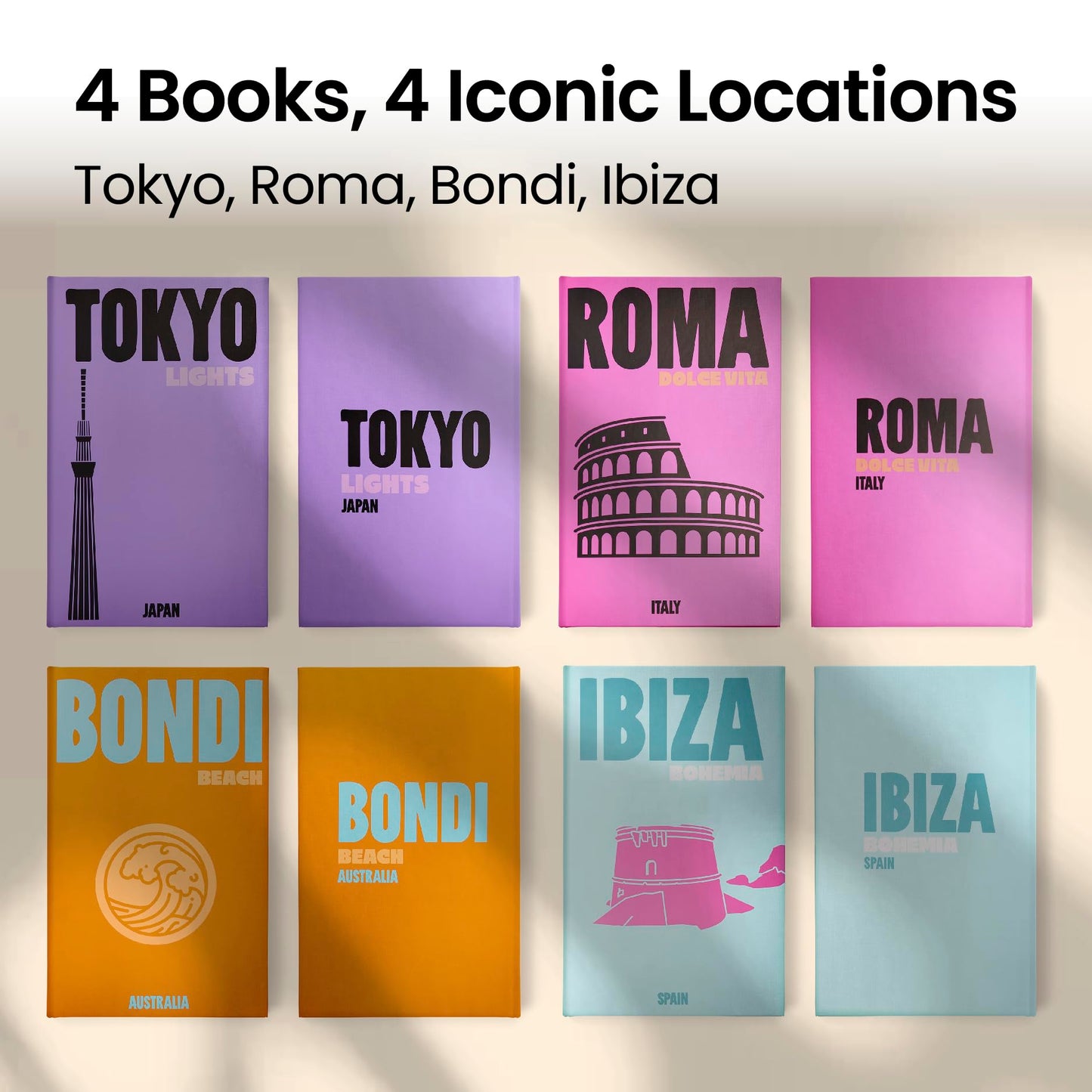 Book Decor Decorative Book Set with Storage | 4 Stylish Books: Bondi, Ibiza, Bondi, Tokyo | Great for Coffee Tables, Bookshelves, Wall Decoration