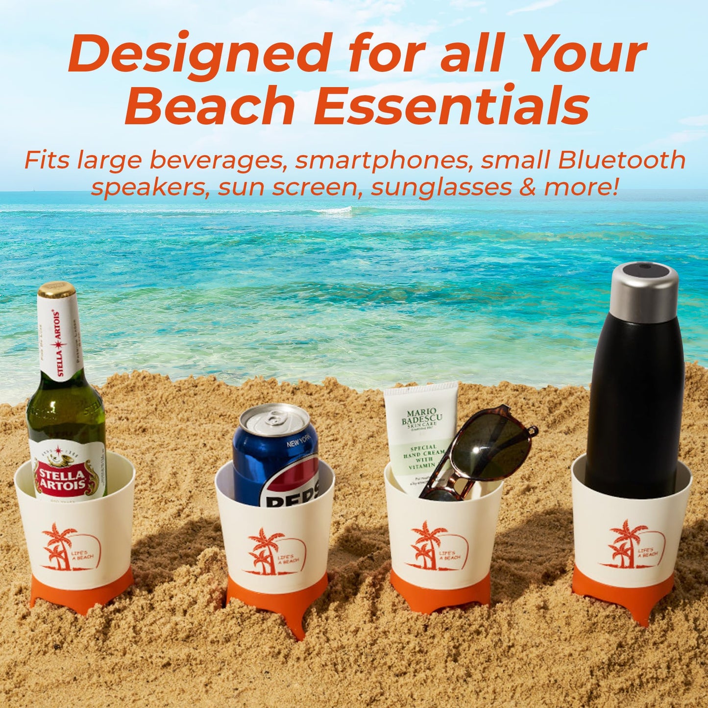 Beach Bottle Opener Sand Drink Holder, 4-Pack Beach Drink Holder