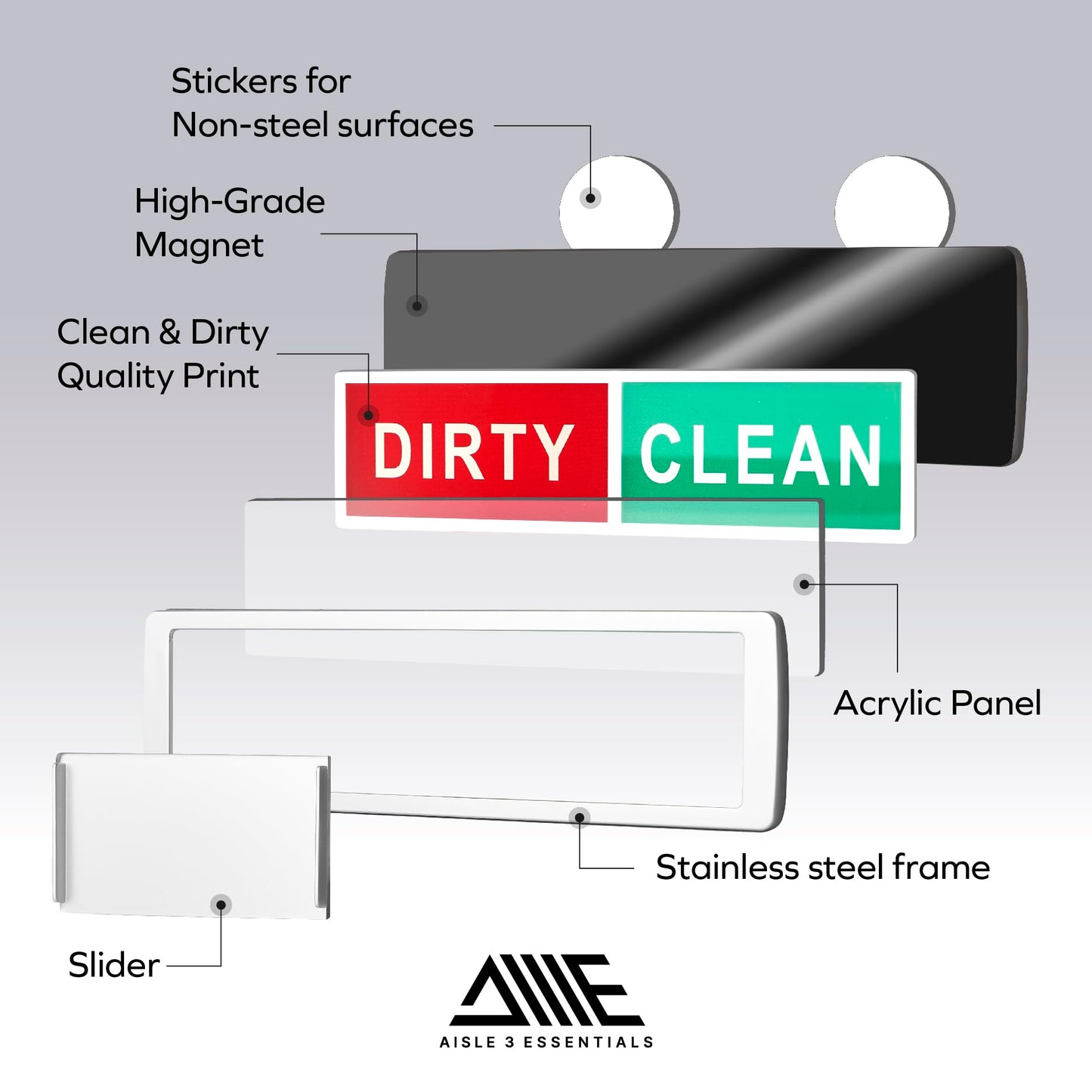 Dishwasher Magnet Clean Dirty Sign – Non-Scratch Strong Magnet or 3M Adhesive, Washer Dryer Clean Dirty Indicator for Dishes Clean Dirty Magnet for Dishwasher