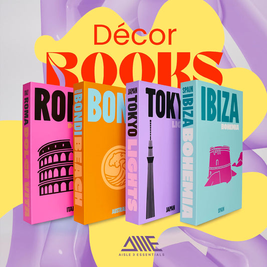 Book Decor Decorative Book Set with Storage | 4 Stylish Books: Bondi, Ibiza, Bondi, Tokyo | Great for Coffee Tables, Bookshelves, Wall Decoration