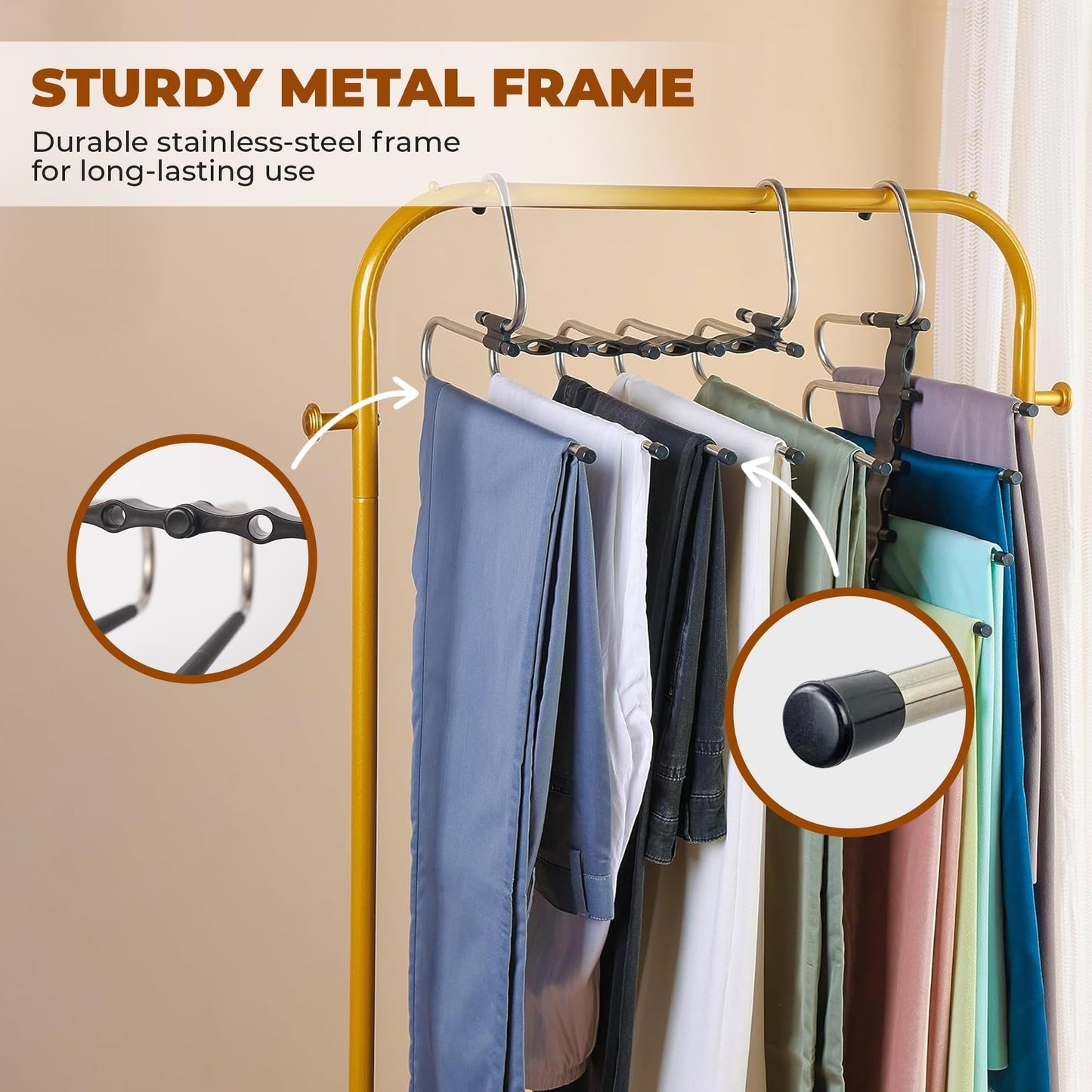 Pants Hangers Space Saving, Non Slip 2-Pack Metal Hangers for Pants, Hanging Closet Organizer for Jeans, Trousers, Pant Hangers