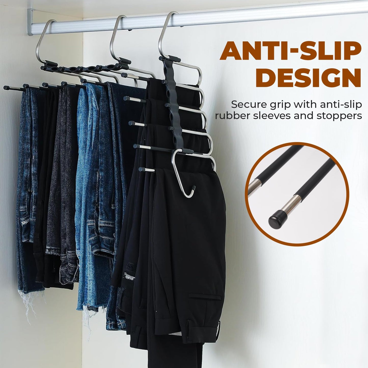 Pants Hangers Space Saving, Non Slip 2-Pack Metal Hangers for Pants, Hanging Closet Organizer for Jeans, Trousers, Pant Hangers